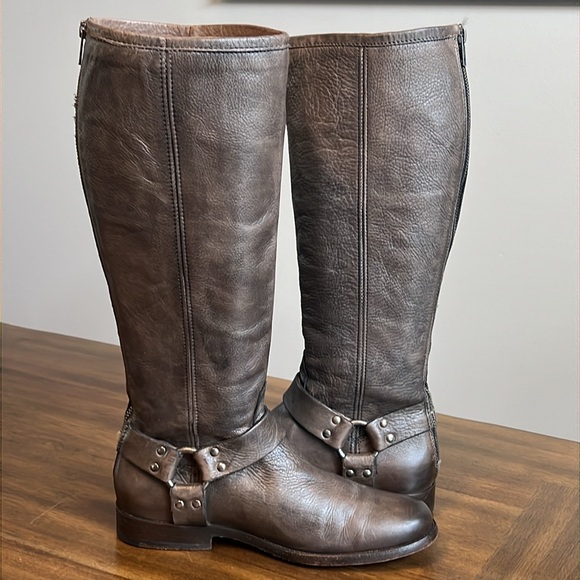 Frye Phillip Harness Tall Leather Riding Boots Gray 3476849 Womens Size 8.5 B - Picture 8 of 16